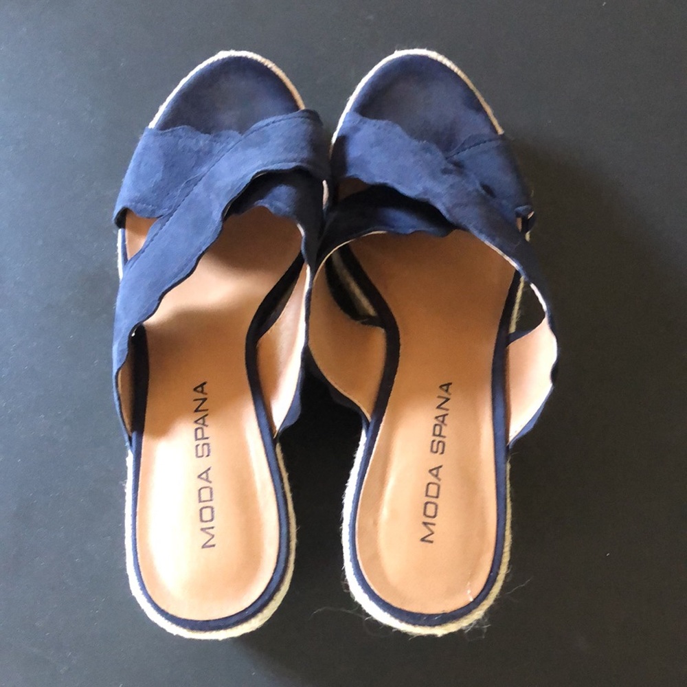 MODA SPANA “KADE” ESPADRILLE WEDGES Sz 10 Blue suede EXCELLENT CONDITION